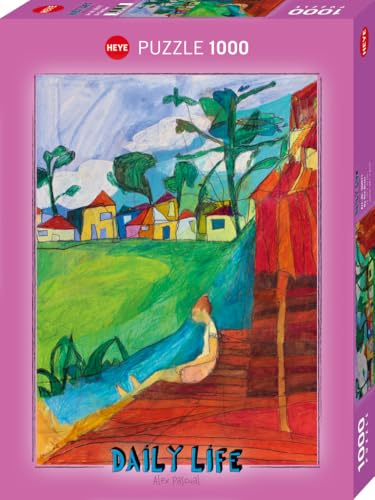 HEYE Puzzle 1000 Teile für Erwachsene „By the River“ | Idyllisches Flussmotiv mit Holzterrasse, malerischem Ort & entspannter Naturkulisse, 50 x 70 cm