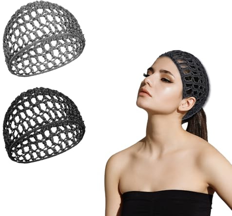 Shower Caps Hair Nets Cap, 2Pcs Sleeping Hairnet Snoods Wrap Bonnets Elastic Mesh Crochet Hair Net Snoods for Women Long Straight Curl Wig Head Protector Black Mesh Wrapping Crochet Wave Cook Hats Bun