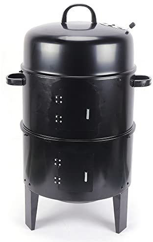 3 In 1 Multifunktionalen RäUcher RäUcherschrank,Räucherofen,Räuchertonne Wasserschale zum Dampfgaren Holzkohle Grill mit Kohleschale und Ascherost