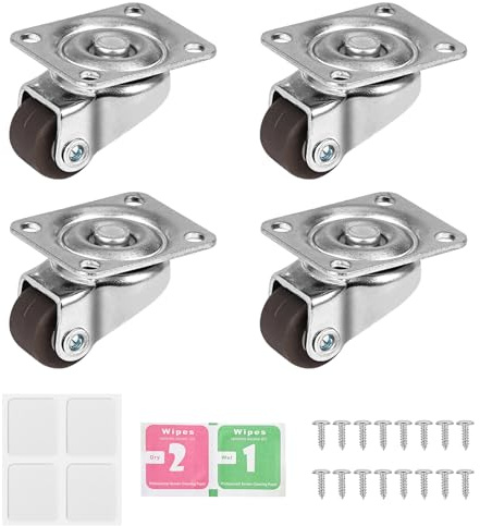 Möbelrollen Klein, 4 Stück Kleine Möbelrollen Lenkrollen, 360 Grad Mini Räder Lenkrollen Klein Gummi Laufrollen mit Stahloberplatte für Mini Möbel Aufbewahrungsbox(12mm) (4)