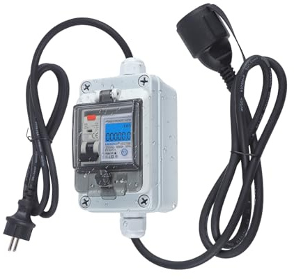 Strixorn 230V 60A Mobile Outdoor KWH Messgerät mit FI Schutzschalter Typ A, Mobiler Digitaler Stromzähler für Steckdose, 230V IP65 Schuko Stecker Zwischenzähler Strom mit IP67 Stromzählergehäuse