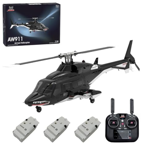 BAUBAUPLAY RC Hubschrauber, 1/34 AW-911 Airwolf Ferngesteuertes Helicopter, 2.4G 9CH mit 6G/3D Stunt Modus und GPS Ortung Militär Hubschrauber Spielzeug für Erwachsene - RTF