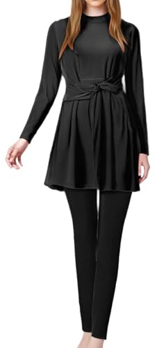 Nlaayong Burkini Damen Set - Muslimische Badeanzug 3-Teilig mt Hijab & Hoher Taillen Hose Islamischer Schwimmanzug Bademode Muslim Ganzkörper-Badeanzüge Sport Swimwear