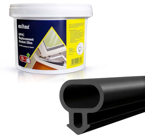 Exitex uPVC Push Fit Replacement Gasket Seal, 25m x 8mm x 6mm, Black | Push-in fit, no adhesive. Fits groove width 3.2-4.0mm, seals gaps 3-4.5mm. TPE material, weather & crack resistant.