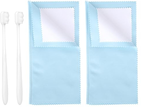 4uds Kit de Limpieza Joyas Plata, 2uds Paños Limpieza y 2uds Cepillos Suaves para Monedas Diamantes Pulseras Anillos Relojes Elimina Deslustre y Limpia Sin Rayar