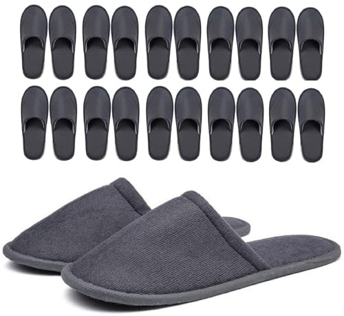 Kiuiom Spa hotelltofflor, gästtofflor, set, frottétofflor, 10 par tofflor, män och kvinnor, tofflor, en storlek passar alla, badtofflor för gäster, hotell, kontor (grå, helt lindad)