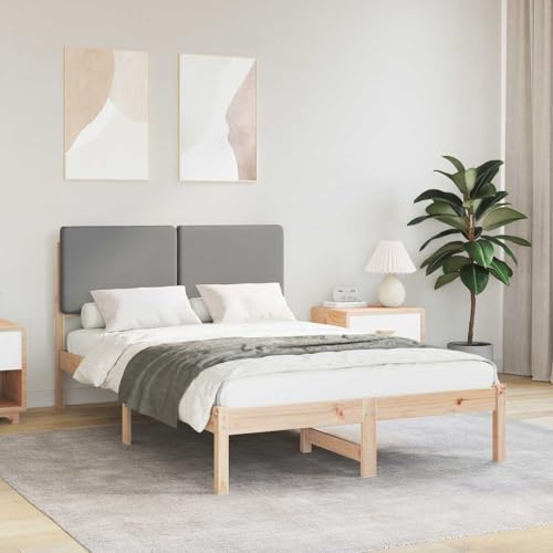 Qnhdfrt 120x190 cm Holz-Bettgestell Hellgrau mit gepolstertem Kopfteil Kiefer massiv Doppelbett ohne Boxspring Modernes Design für Schlafzimmer Gästezimmer und Jugendzimmer