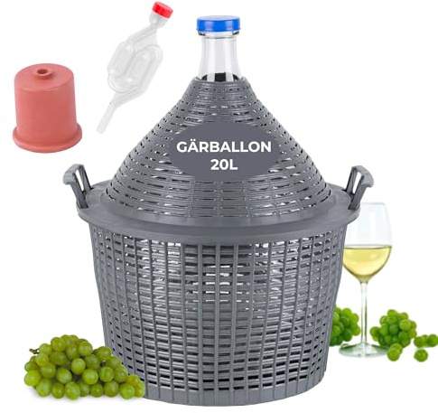 STREND PRO Gärballon 20 Liter mit Gärspund & Stopfen | Glasballon inkl. Gärröhrchen & Gummistopfen | Weinballon Gärset für Wein & Likör | Flasche zum Wein Selber Machen