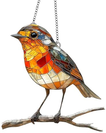 Robin Suncatcher | Robin On Branch Acrylic Sun Catcher | Stained Robins Branch Light Catcher Pendant | Window Hanging Bird Catchers Ornaments for Home Window Balcony Kitchen Decoration