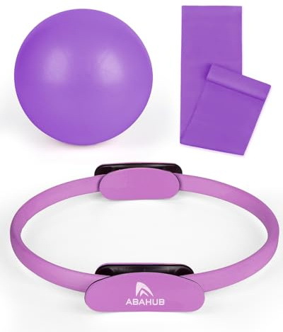 Abahub Kit Pilates en Casa Completo,Fuerza y Estabilidad en Casa | con Aro de Pilates 35cm Pelota y Banda de Resistencia | Set de 3 Piezas para Mujer – Entrenamiento de Glúteos,Violeta