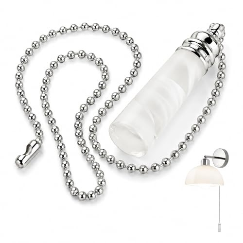 Light Pull Chain Extension 100cm, Chrome Crystal Cylinder Pull Cord Handle for Ceiling Light Fan Switch Bathroom Toilet Blind Cord, Weighted Pull Chain with Connector for Pull Switch Replacement