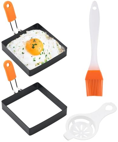 Molde cuadrado para huevos – Anillos para huevos a la plancha, para cocinar huevos , molde de huevos de acero inoxidable con mango de silicona, anillos antiadherentes para moldear