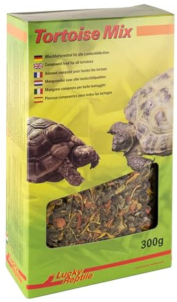 Lucky Reptile Tortoise Mix 300g med växtbaserad kost, rik på fibrer - ängsörtpellets med morotsbitar & ringblommans blommor - för alla landsköldpaddor & växtätande reptiler