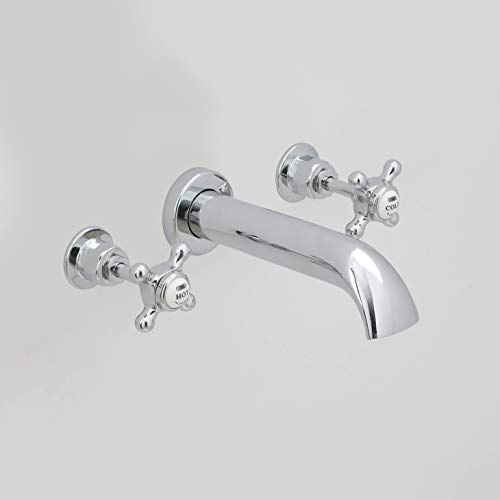 Milano Elizabeth Wall Mounted 3 Tap-Hole Bath Filler Tap Crosshead Handle - Chrome White