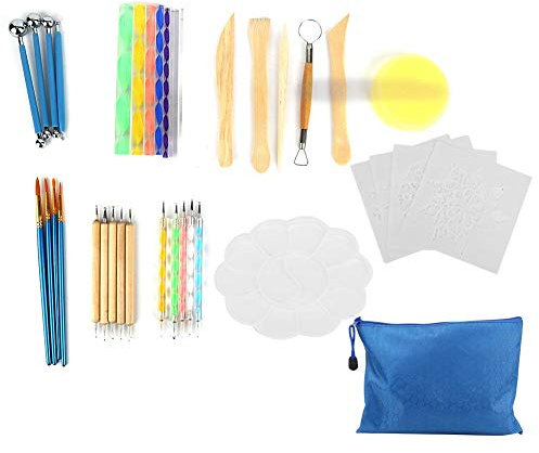 Zerodis - Set di 38 stencil con mandala per punteggiare, pennelli e vassoio per pittura rocce, disegno, artigianato, pittura per unghie per bambini, kit di punteggiatura