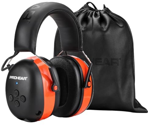 PROHEAR 037 Bluetooth 6.0 Hearing Protection Headphones with Rechargeable 1500mAh Battery, 30dB SNR Safety Noise Reduction Ear Muffs with 120H Playtime for Mowing, Workshops, Snowblowing - Orange