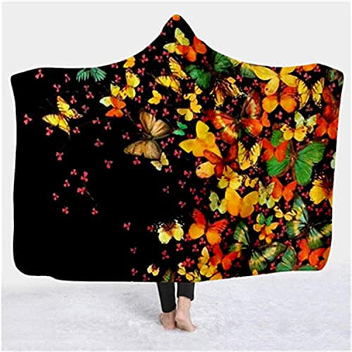 YUNHOME Kapuzendecke Decke Mit Kapuze Kuscheldecke Blanket Hoodie Psychedelischer Schmetterling Anime Cartoon 3D-Druck Mit Kapuze Decke Herbst Winter-Butterfly 2._Jugend 60 * 45In