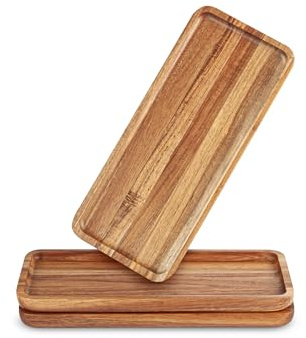 Anyvape Acacia Wood Serving Trays, Set of 3 Wooden Serving Platters for Home Decor, Food, Cheese, Fruit, Vegetables, Charcuterie, Appetizer Serving Tray(11.8 x 5.1 x 0.78 inches)