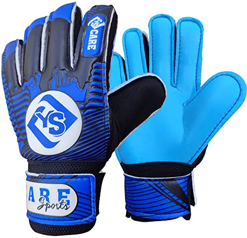 YSCARE Fußball Torwarthandschuhe für Jungen Kinder Kinder Erwachsene Fußball Torwarthandschuhe Schutz Super Grip Palms für Junior Üben (Blau, 4)