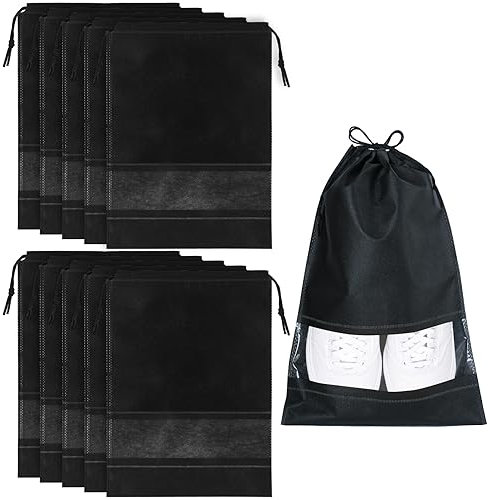 Welsberg 10 Stück Reise-Schuhbeutel Schuhsack Schuhtasche Wasserdicht Shoe Bag große Schuhaufbewahrungs-Organizer mit Kordelzug und transparentem Schlitz für Männer und Frauen Schuhe, Sneakers