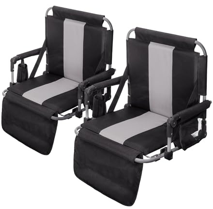 GREEN PARTY Stadium Seats for Bleachers 2 Pack Portable Outdoor Floor Folding Stadium Chair with Armrest, Back Support, Cup Holder, Mesh Bag and Hide Hooks