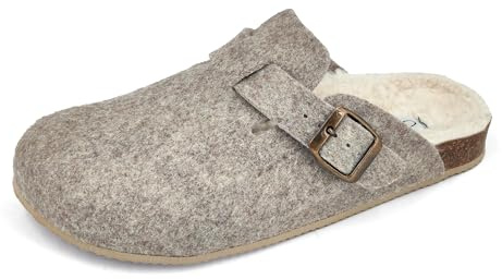JOMIX Chaussons Fourrure Sabots Femme en Feutre Hiver Pantoufles Élégant Chaussures à Semelle en Liège Chaude Fabriqué en Espagne ES2406 (Beige, 41)