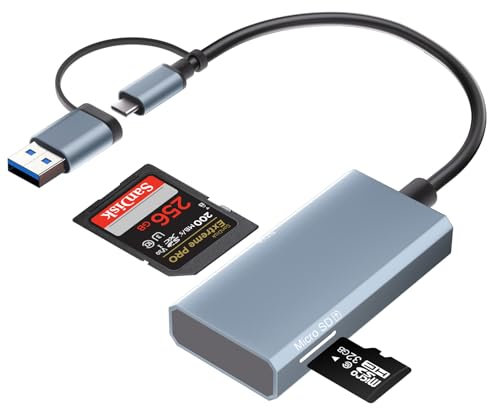 SD Kartenleser,Kartenlesegerät Dual Stecker USB 3.0/USB C,SD Card Reader Highspeed,Speicherkartenleser für SD/Micro SD/TF/SDHC/SDXC/Micro SDHC/Micro SDXC,Card Reader für Android/Windows/Linux/Mac OS