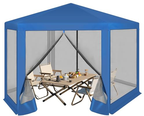 WOLTU Pérgola Jardín, Pabellón de Jardín, Cenador Plegable con Techo, Carpa Camping para Exteriores de Tela Oxford, Paredes de Malla, 3,8x3,3 m, Azul