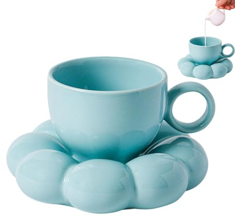 Flower Shaped Tea Cup Set, Coffee Cup and Saucer, Ceramic, Sunflower Shape, Handmade, Creative Milk Water, Juice, Tea Cup and Bowl for Your Mom,