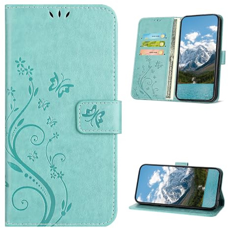 XINQCASE Handyhülle für iPhone 11 Hülle, PU Leder Prägung Klapphülle Mit Kartenfach, Flip Case Schutzhülle für iPhone 11, Minzgrün