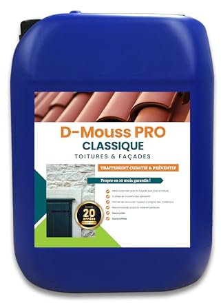 D-Mouss Pro nettoyant professionnel pour toitures et façades - traitement curatif et désincrustant longue durée - Prêt à l'emploi - Anti traces vertes, noires et rouges - 20L