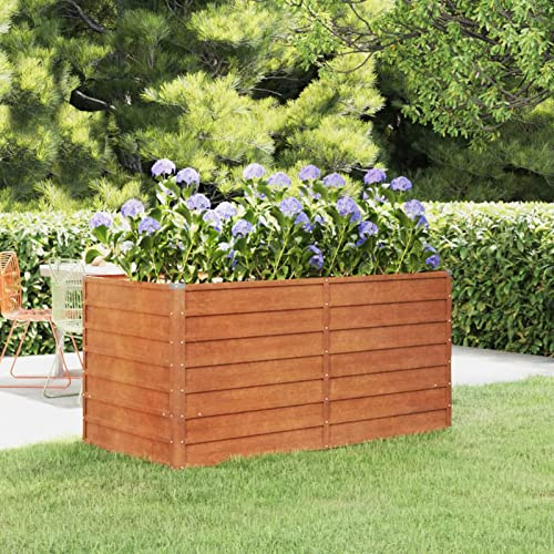 IKAYAA Hochbeet Metall Hochbeet Pflanzkübel Hochbeet Rostig Hochbeet Garten Gartenbeet Frühbeet Blumenkasten Pflanzkasten Cortenstahl-160 x 80 x 77 cm