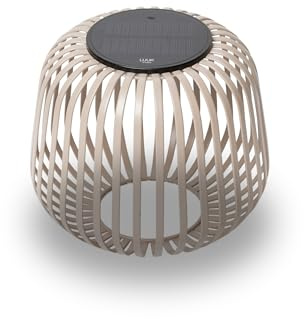 LUUK Studio Kabellose Tischlampe aufladbar via Solar & USB-C, modernes Boho Design, dimmbar & Windlicht, IP65 wetterfeste Außenbeleuchtung, Solar Designlampe für drinnen & draußen, Nomad Braun