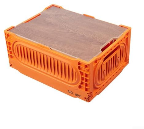 Gdfnmogo Cesto portaoggetti per esterni, con pannello superiore in legno rimovibile, grande capacità, manico facile da impugnare, per campeggio e attività all'aperto (arancione)