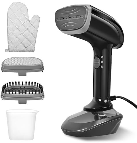 ZStarlite Steamer Dampfglätter - 1800W mit Schneller Keramischer Aufheizplatte, 25G/min Dampf, 2-in-1 Kleidung Dampfbügeleisen, mit 300ml Tank, Dampfbürste & Bügelhandschuh für Büro, Zuhause- Schwarz