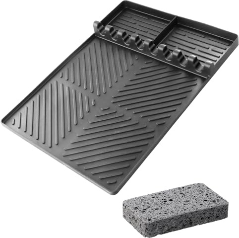 Alfombrilla de silicona para barbacoa, accesorio para barbacoa, base antideslizante para especias, botellas y herramientas de barbacoa, resistente al calor, fácil de limpiar, con esponja