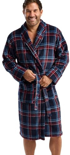 West Ridge Men's Farsley Soft & Warm Printed Fleece Shawl Collar Robe - Plush & Cosy Bathrobe Loungewear For Him, Check, 3XL