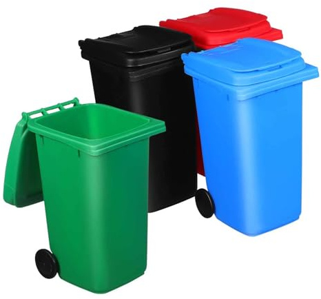 GALPADA Lot de 4 mini poubelles avec couvercle et plastique coloré - Petit porte-stylo et organisateur - En noir, bleu, vert, rouge - Rangement pratique pour le bureau et
