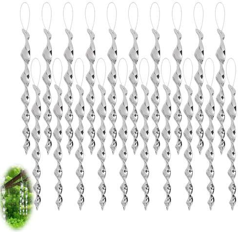 Foreverup 24 stycken reflekterande fågelskrämma, 30 cm reflekterande vindspiral fågelskrämma, vindspiral fågelskrämma, duvförsvarande reflekterande vindspel för trädgård terrass balkong och gård