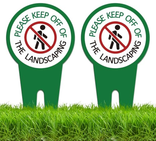WEBEEDY 2 letreros con texto en inglés «Keep Off Grass Please Keep Off the Landscaping» con estacas, letreros de aluminio de doble cara para césped, para patio, jardín, uso al aire libre, 15 x 30 cm
