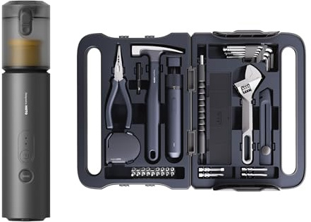 HOTO Aspirapolvere Auto Senza Fili 20000Pa Mini Aspirapolvere Portatile e 40 Pezzi Cassetta Attrezzi Completa, Set Attrezzi da Lavoro con Cacciavite Elettrico