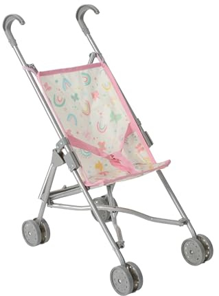 Bayer Chic 2000 Puppenbuggy Funny – Mini Puppenwagen Regenbogen Rosa | Federleichter Mini-Puppenbuggy mit Anschnallgurt & Regenbogen-Design. Ideale Schieberhöhe 55 cm. Faltbar, für Kleinkinder.