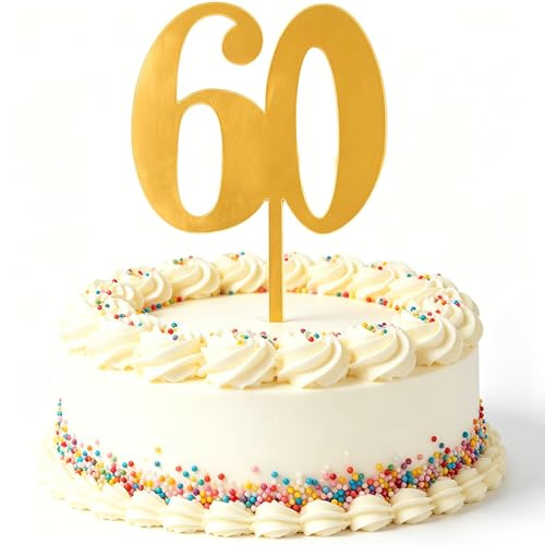 60 Mirror Number Cake Topper Gold Acrylic 60 Cake Decoration 60th Birthday Anniversary Cake Decor Party for Men and women