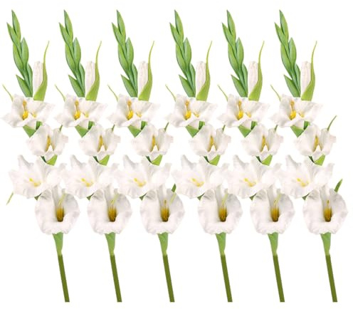 AwnsIMfreien 6 st konstgjorda gladiolus, 56 cm (22 tum) fuskgladiolus för heminredning, realistisk sidenliknande blomsterarrangemang, bordsuppsatser, vit