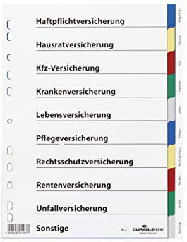 DURABLE Versicherungsregister/6741-27 DIN A4 farbiger Ablauf Hartfolie