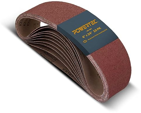 POWERTEC 110030 4 x 24 Inch Sanding Belts, 10PK, 180 Grit Aluminum Oxide Belt Sander Sanding Belt, Sandpaper for Makita Belt Sander, Oscillating Belt and Spindle Sander