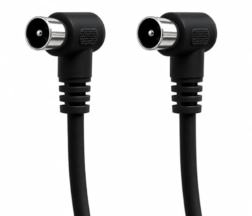 electrosmart 1.5m Black Male Coax Plug to Male Coax Plug TV Aerial Cable with 90 Degree Right Angled Connector – Length: 1.5m