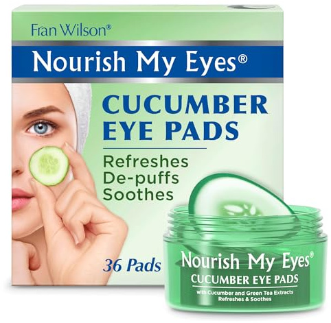 Fran Wilson NOURISH MY EYES Cucumber and Green Tea Pads - 36 Pads each At-Home Spa Treatment to reduce puffiness Revitalize Your Eyes: Easy-to-Use Cucumber Eye Pads for Dark Circles (Pack of 2)
