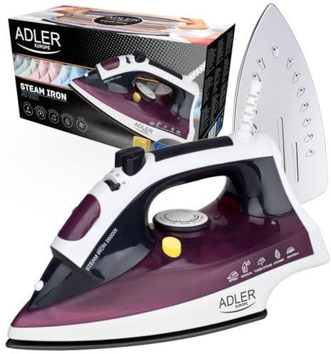 ADLER AD 5022 Plancha de Vapor para Ropa, Suela Acero Inoxidable, Vapor Vertical, Golpe de Vapor, Auto Limpieza, Anti Goteo, 7 Funciones, Apagado automático, 3000W