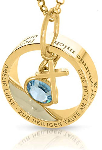 Taufring Gravur Taufkette Gold Kreuz Taufspruch Kommunion Silberkette Name Taufschmuck Mädchen Junge zur Taufe Geschenk Paten Geburtsstein | HANDMADE IN GERMANY